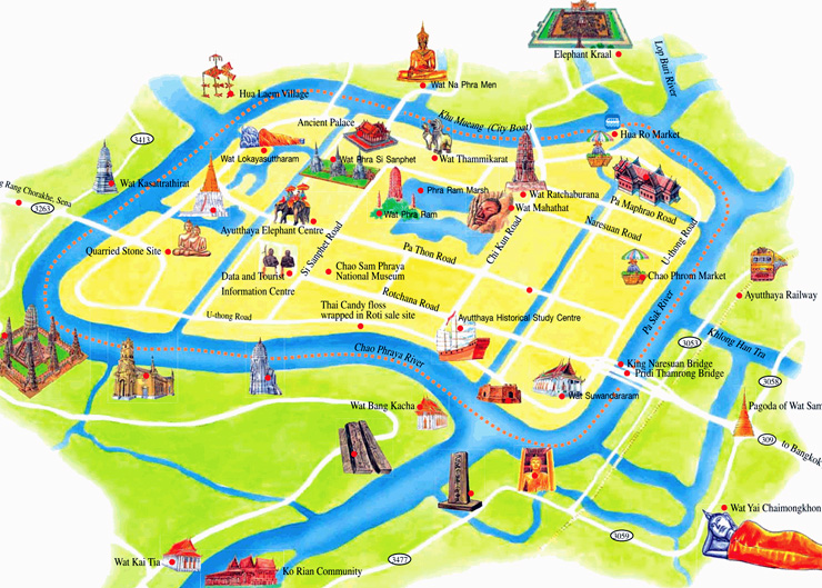 Map of Ayutthaya Thailand
